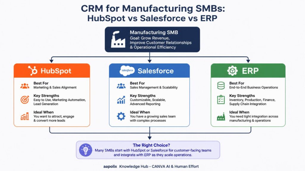 CRM for Manufacturing SMBs HubSpot vs Salesforce vs ERP
